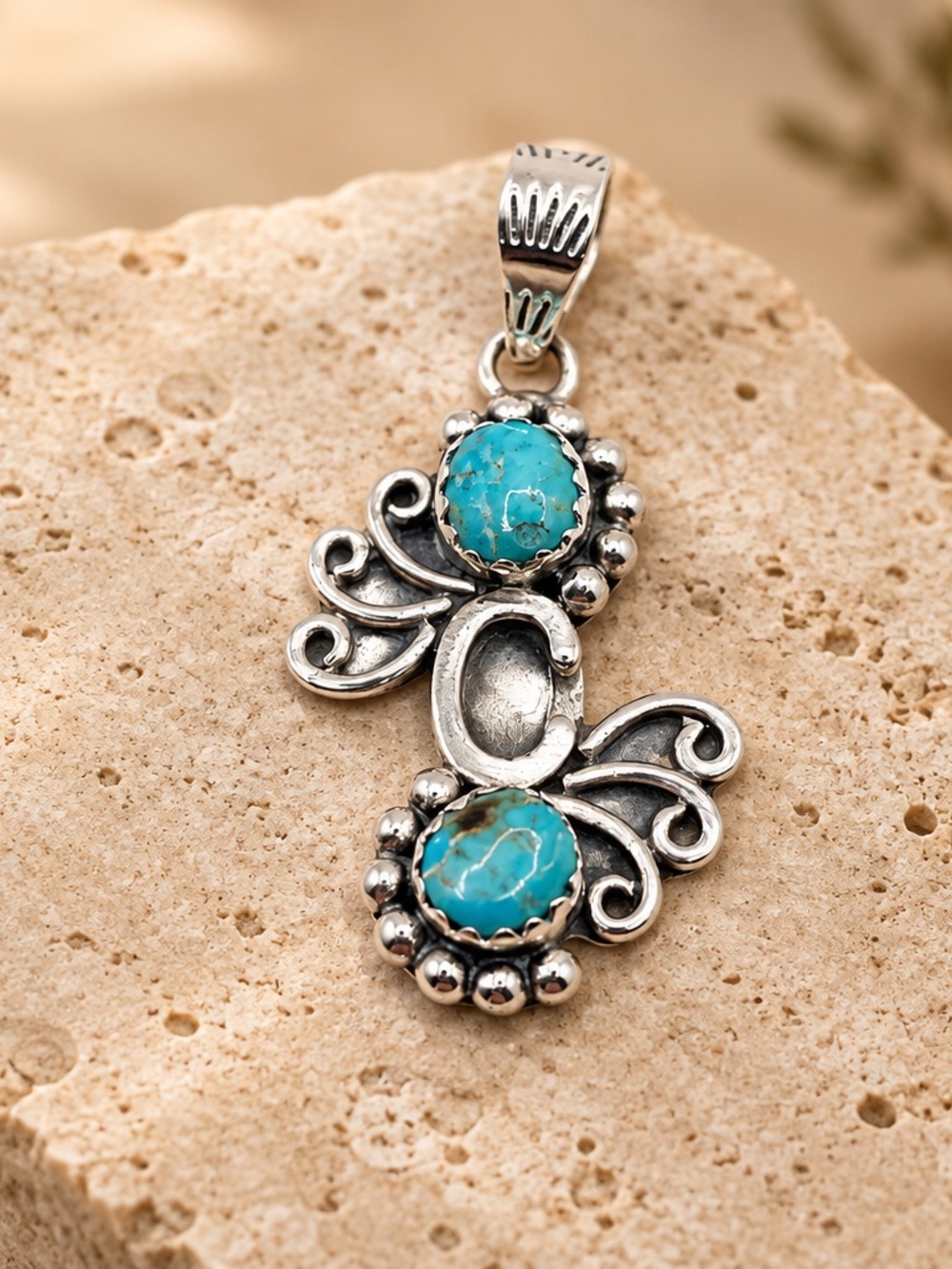 Sterling Silver Turquoise Double Stone Pendant